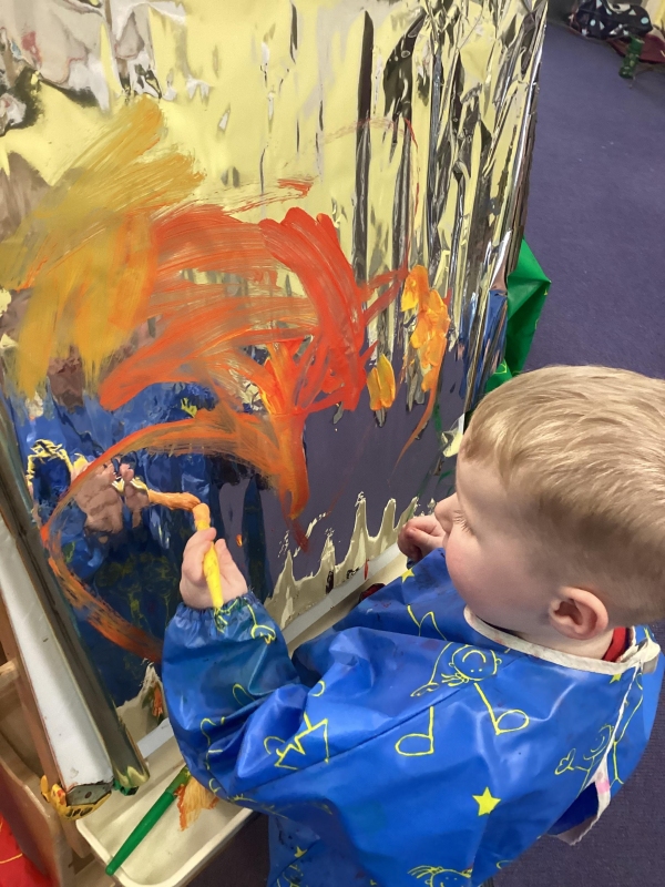 A child paints